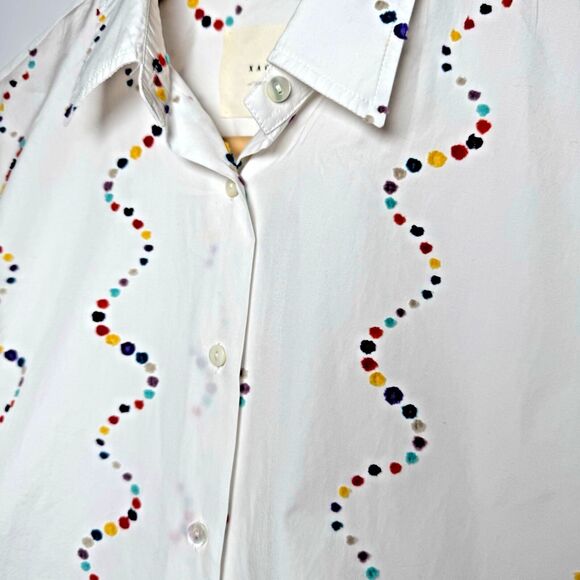 Xacus Mens Italian Button Up Shirt EU 46 White Multicolor Embroidered Wavy Dots - Picture 3 of 14